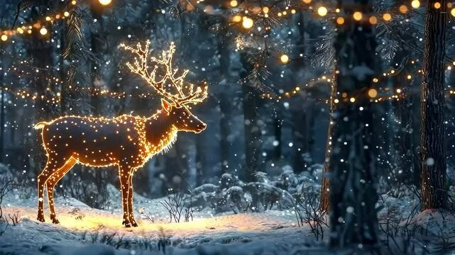 deer in the winter forest in a garland. Selective focus