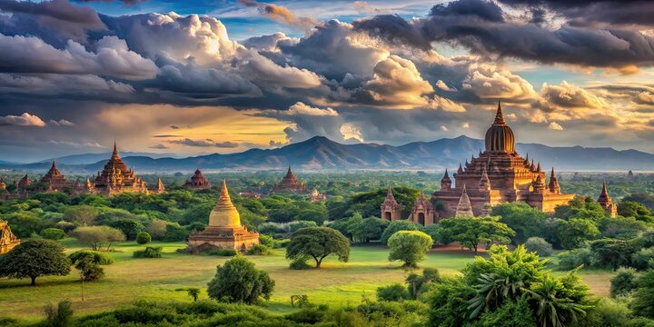 Minimalist Landscape Pugan Myanmar, Scenic Serenity, Asian Mountain