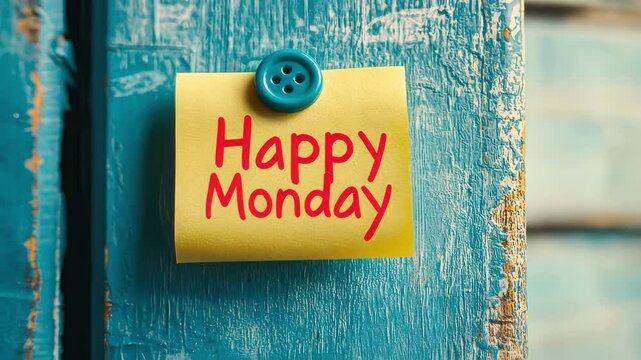 note with the inscription happy Monday. Selective focus