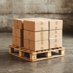 Stacked Cardboard Boxes on Wooden Pallet in Warehouse Environment