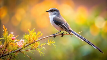 Obraz premium Minimalist Long-tailed Sibia in Nature, AI Photo
