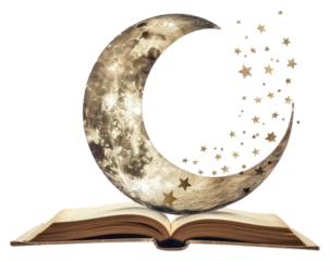 PNG Moon crescent book moon night.