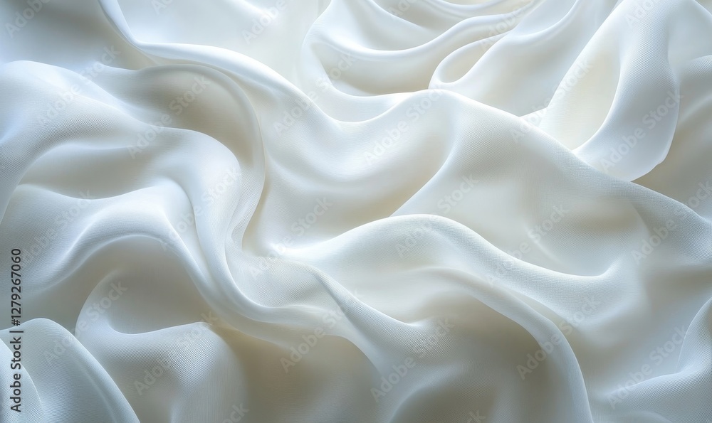 Poster luxurious white silk fabric with soft flowing waves - elegant drapery texture for design and backgro