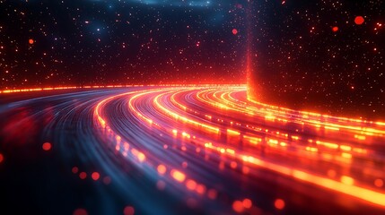 Fiber optic cables glowing with streaks of light representing the rapid speed of data flow