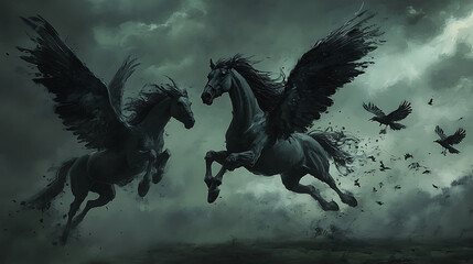 Obraz premium black winged horse