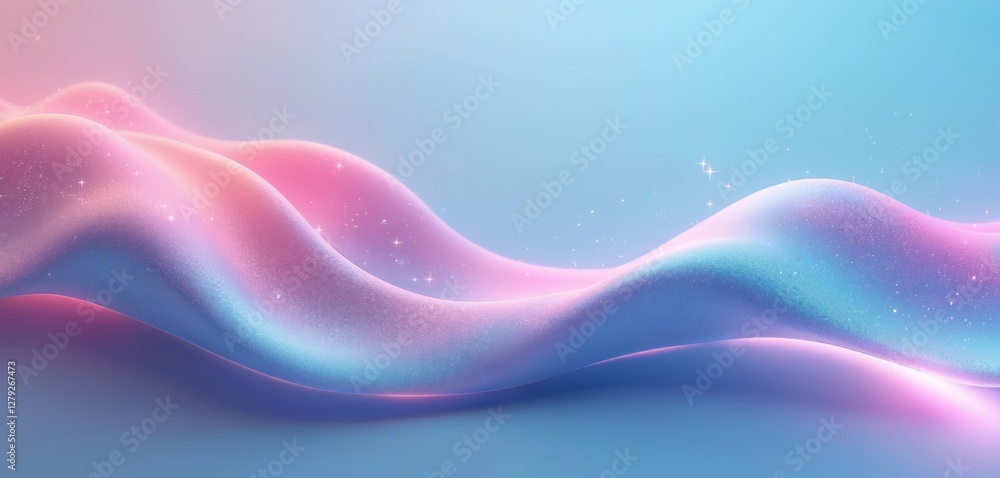 Poster abstract smooth waves with soft pink and blue gradients. subtle sparkles on gradient pastel backgrou