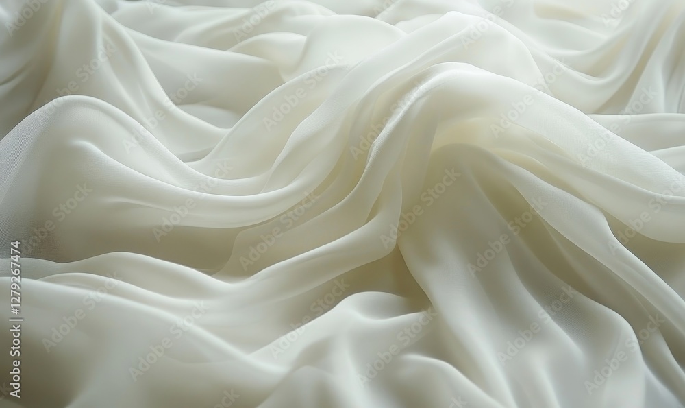 Poster luxurious white silk fabric with soft flowing waves - elegant drapery texture for design and backgro