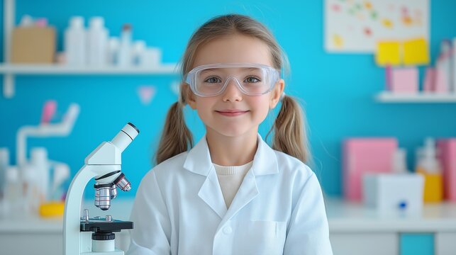 Portrait of school girl in science lab  - Powered by Adobe
