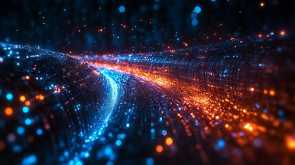 Fototapeta premium Glowing fiber optic cables with light streams representing the rapid speed of digital communication