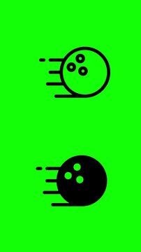 Animaci&oacute;n de icono de bola de boliche en movimiento cambiando de color sobre fondo verde