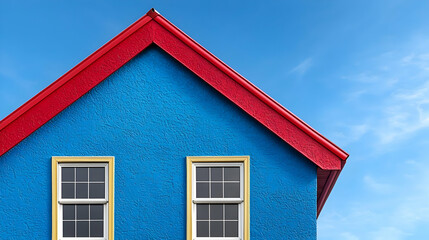 Obraz premium Blue house red roof sunny day