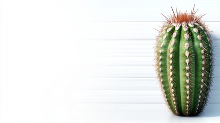 Green cactus with prominent spines against a light background showcasing its unique structure and texture