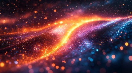 Fototapeta premium Digital communication illustrated by glowing fiber optic cables with colorful beams representing data flow
