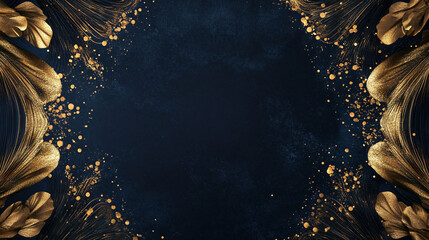 Golden Floral Accents and Glitter on a Deep Navy Blue Background