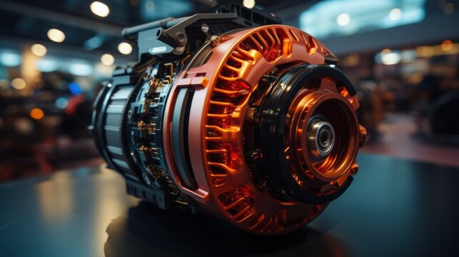 Close-up of an Electric Vehicle Motor: Innovative Automotive Technology