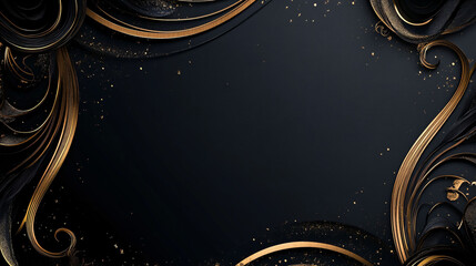 Elegant Black And Gold Swirls Frame A Dark Abstract Background