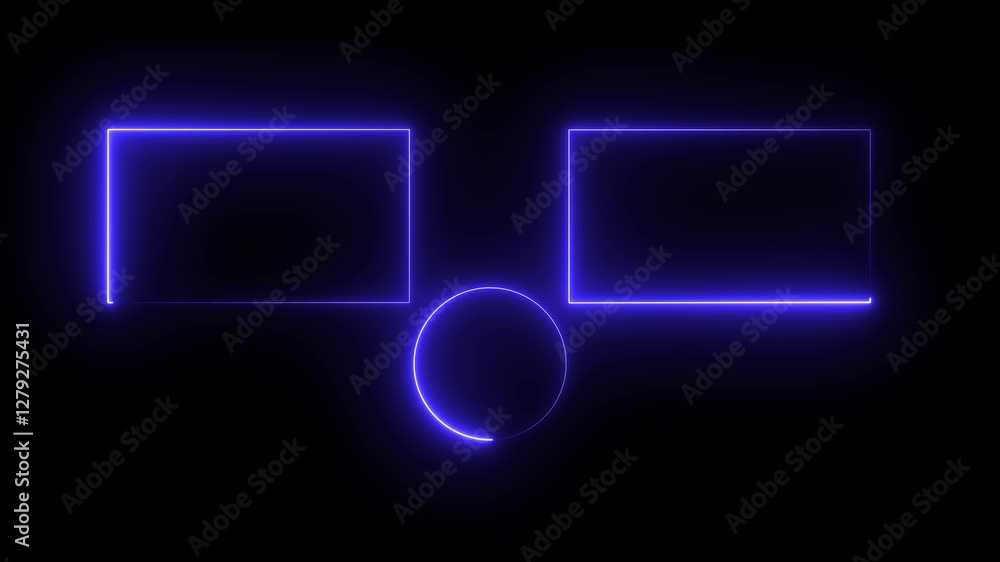 Poster rectangle neon line. neon end screen frame isolated on black background. seamless loop , rounded rec