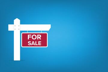For sale sign. Real estate advertising, house rent, property.