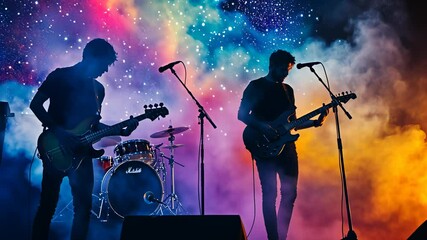 Live music performance with vibrant lights and smoke at a local venue showcasing talented musicians