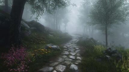 Fototapeta premium misty, path, forest, trail