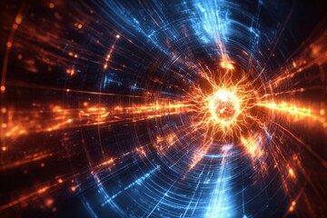 Obraz premium Explosive energy burst in a vibrant tunnel of light and color