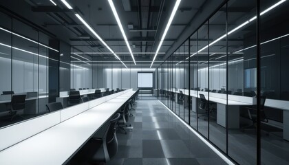 Fototapeta premium Modern Office Interior with Bright Lighting and Minimalist Design