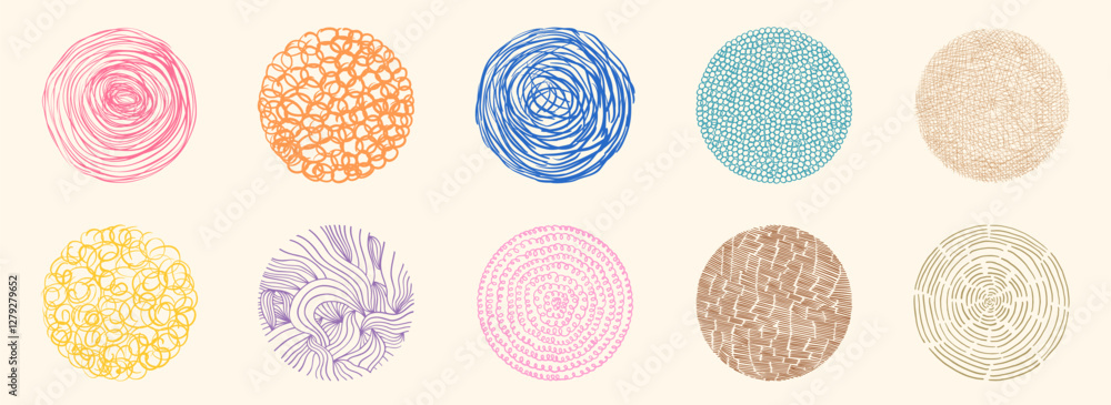 Poster hand drawn abstract vector texture circles with lines, dots and scribbles for graphic design - paint