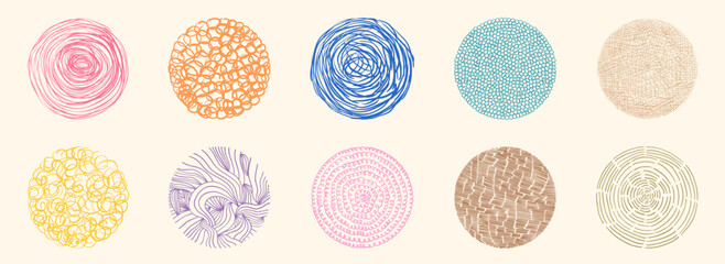 Hand drawn abstract vector texture circles with lines, dots and scribbles for graphic design - painted grunge geometric shapes