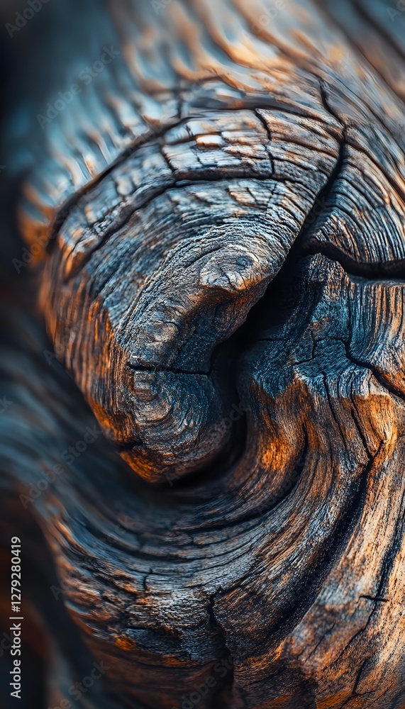 Poster intricate swirls and patterns formed within a weathered wooden knot