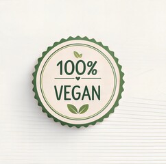 100% Vegan badge design with leaves on light background for organic product labeling