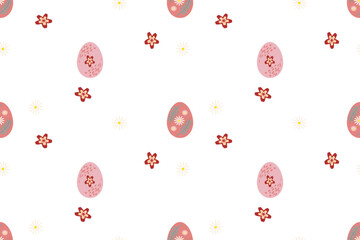 136patteSeamless vector pattern Easter Eggs flowers ornament Endless texture for spring design decoration print fabric textile Isolated background Spring time seasonal texture Wrapping paper