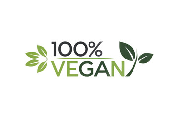 Fototapeta premium 100% Vegan text design with green leaves on gradient background for eco-friendly branding