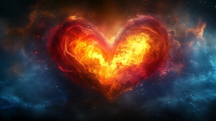 Love symbol in abstract heart shape with digital patterns and bright colors