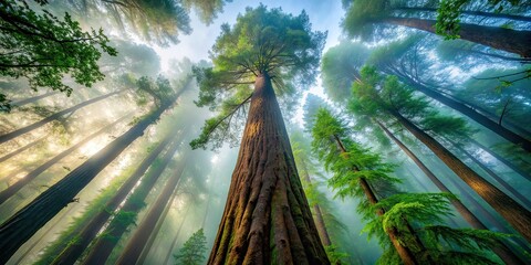 Redwood Forest Misty Sunrise Establishing Shot