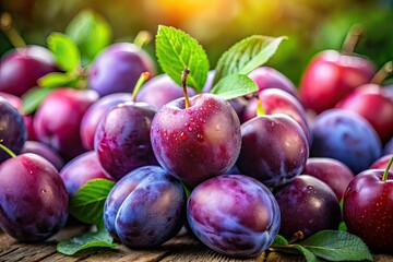 Fototapeta premium Ripe Plums, High Depth of Field, Still Life, Fresh Fruit