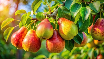 Ripe Pears on Branch - Fresh Fruit Photography