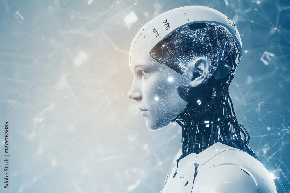 Poster futuristic humanoid robot showcasing advanced technology and artificial intelligence traits