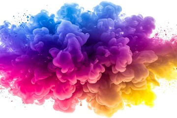 Obraz premium Create an image of a vibrant and colorful cloud of ink or smoke in an abstract form. The colors transition smoothly from blue on the left to purple, pink, and finally yellow on the right. The image sh