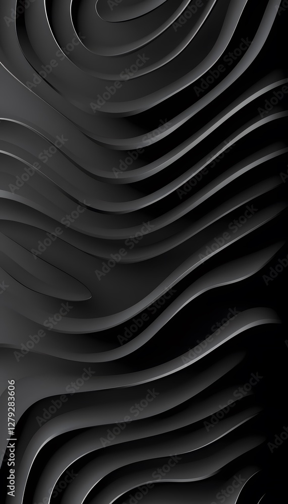 Poster abstract black and gray wavy layers creating three dimensional effect