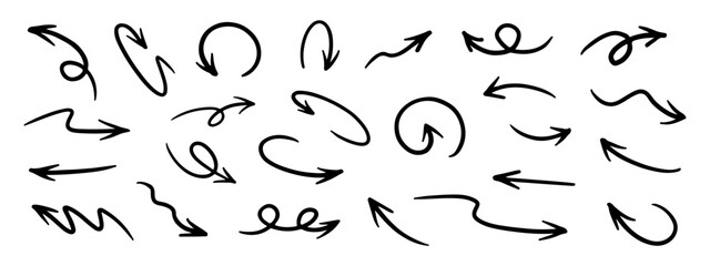 Pencil Arrows Squiggle Vector Set. Chalk Scribble Pointer Shapes Collection. Pen Colorful Hand Drawn Brush Texture Spiral Swirls. Crayon Emphasis Elements Charcoal Doodle Curved Symbols Marker Bundle