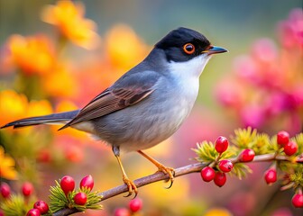 Fototapeta premium Sardinian Warbler in Mediterranean Landscape - High DOF