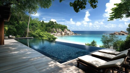 Obraz premium Tropical Villa Infinity Pool Overlooking Ocean Beach