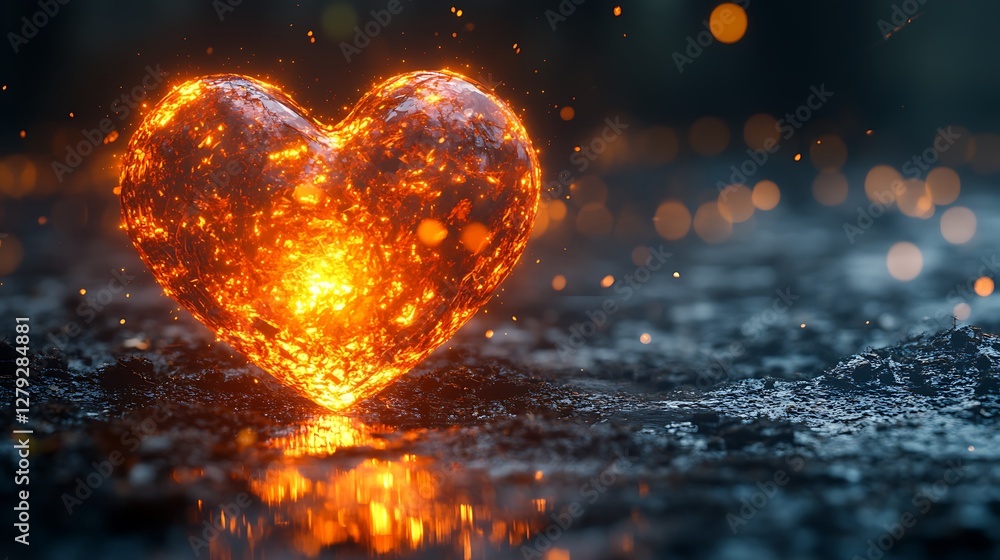 Wall mural shiny abstract heart shape surrounded by floating light particles