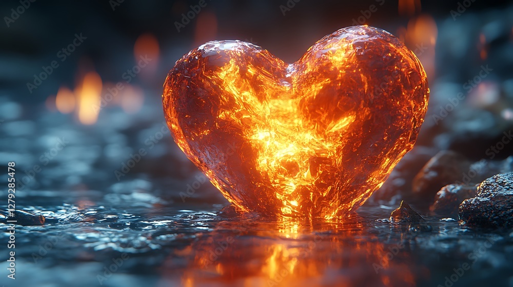 Wall mural 3d heart shape with fluid animation and soft glowing edges