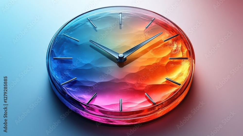 Poster colorful abstract clock design with smooth gradient, showcasing time in a vibrant, artistic style