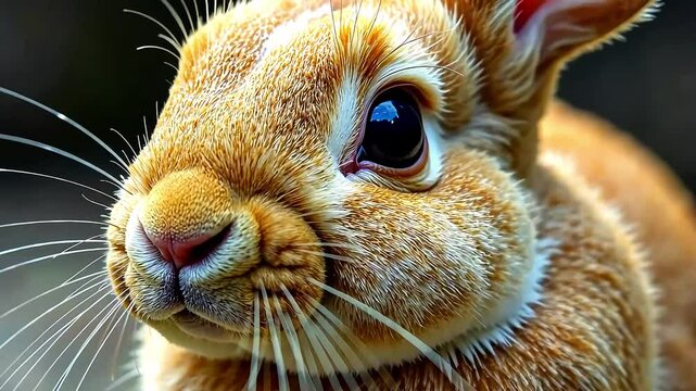 Close up of brown fluffy cute rabbit, head