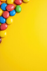 Obraz premium Colorful candies arranged on vibrant yellow background create ch