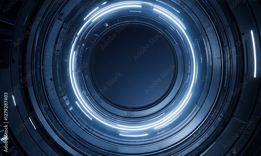 Aufkleber futuristic blue and black circular tunnel with glowing lines. a mesmerizing digital design symbolizi