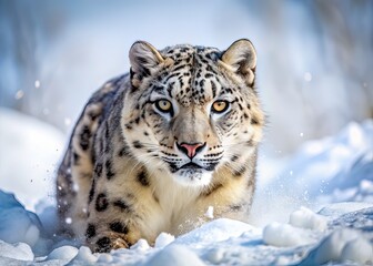 Fototapeta premium Snow Leopard Pugmark in Snow, Majestic Wildlife, Copy Space