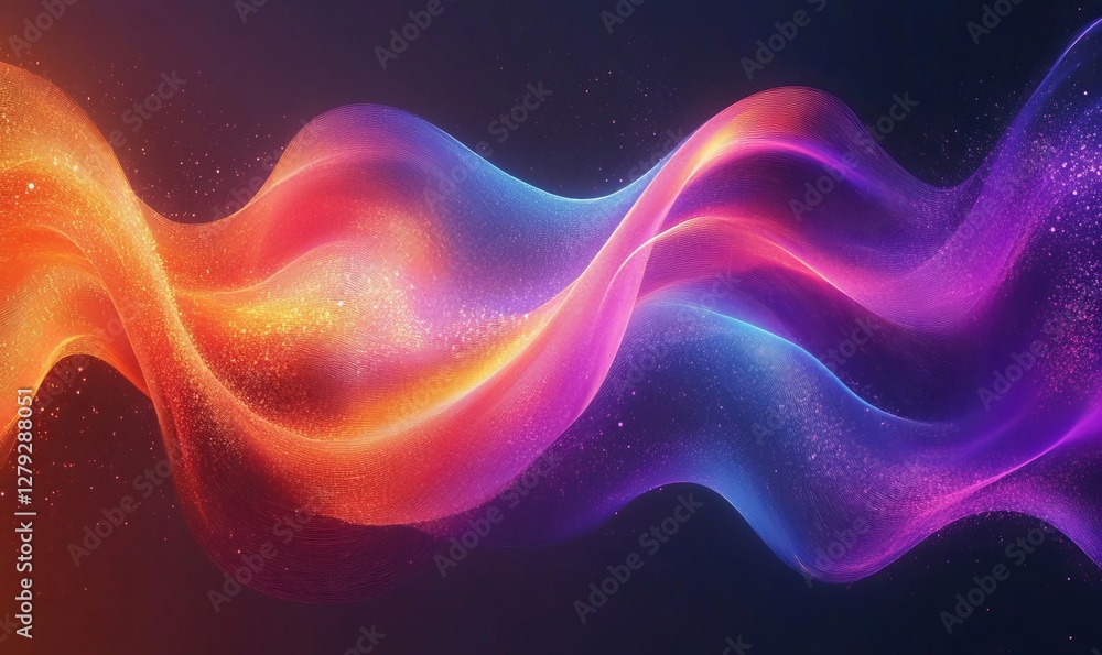 Poster fiery abstract swirling digital waves with sparkling effects - dynamic and vivid energy flow backgro